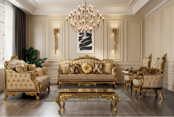 Klassiek bankstel salontafel fauteuil bank 5-delige Chesterfield meubel