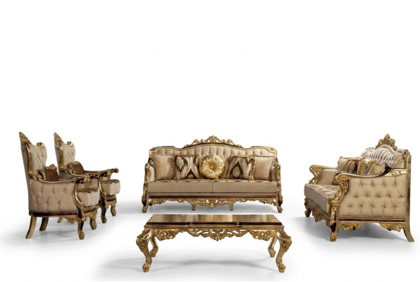 Klassiek bankstel salontafel fauteuil bank 5-delige Chesterfield meubel