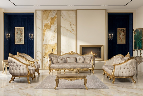 Bank klassiek luxueus woonkamerbankstel 3+3+1+1-zits salontafel