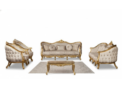 Bank klassiek luxueus woonkamerbankstel 3+3+1+1-zits salontafel