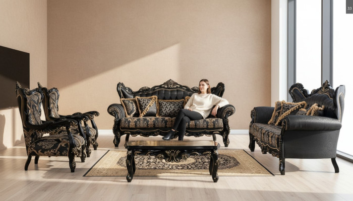 Sofa set 3+3+1+1 zits salontafel woonkamer luxe zwart bankstel nieuw