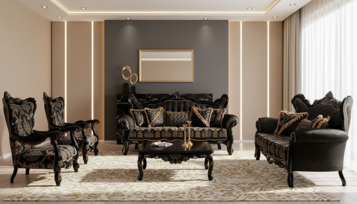 Sofa set 3+3+1+1 zits salontafel woonkamer luxe zwart bankstel nieuw