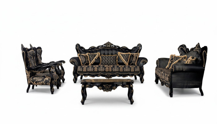 Sofa set 3+3+1+1 zits salontafel woonkamer luxe zwart bankstel nieuw