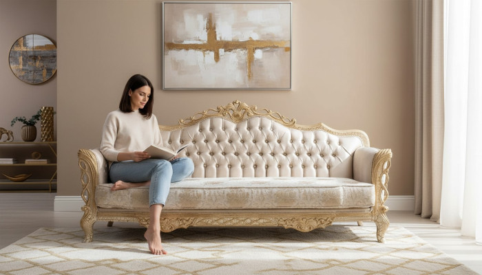 Bankstel 3-zits woonkamer bank klassiek design luxe bankstel textiel nieuw