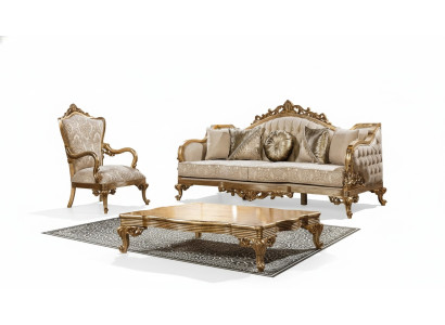 Gouden bankstel Klassieke bankmeubelen Bekleding 3+1 salontafel Stof