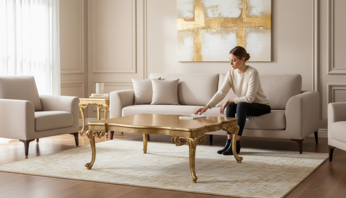 Barok Rococo Gouden massief houten salontafel voor de woonkamer.