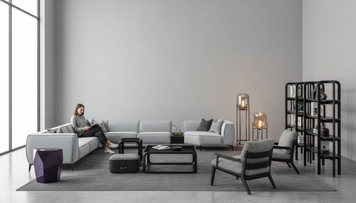 Hoekbank Bank Beklede Meubels U-vorm Woonlandschap met Fauteuil Grijze Banken