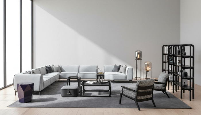 Hoekbank Bank Beklede Meubels U-vorm Woonlandschap met Fauteuil Grijze Banken