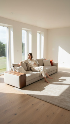 Comfortabele 5-zits bank in eenvoudig beige en modern design