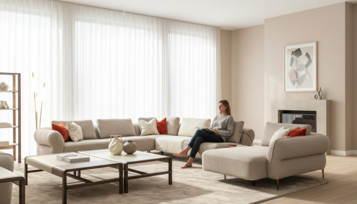 Hoekbank U-vorm Beige Luxe Woonkamer Modern Gestoffeerde Bank Nieuw
