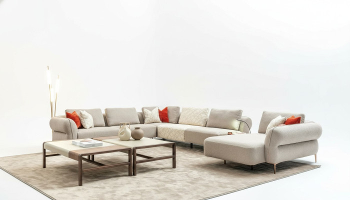 Hoekbank U-vorm Beige Luxe Woonkamer Modern Gestoffeerde Bank Nieuw