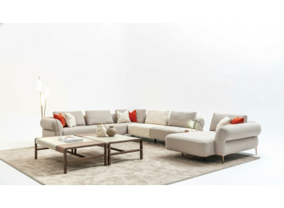 Hoekbank U-vorm Beige Luxe Woonkamer Modern Gestoffeerde Bank Nieuw