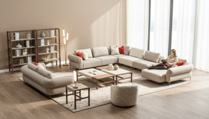 Sofaset 2+1 zits U-vormige bankstel woonkamerset luxe bankstellen.