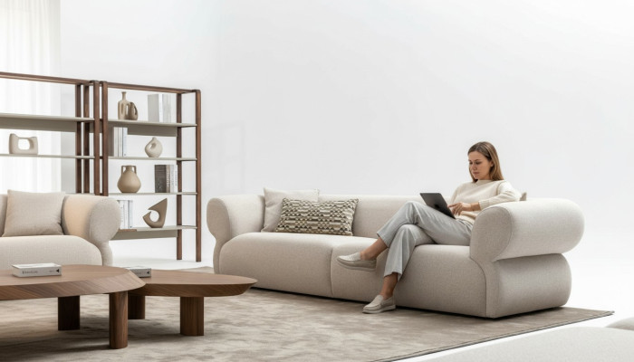 Moderne bank 3-zits Beige Driezitsbank groot 250 cm Banken Bank Luxe meubels Nieuw