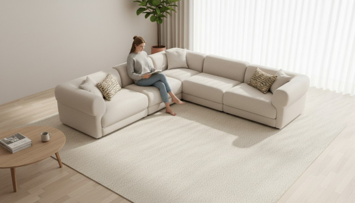 Hoekbank Beige Woonkamer Bank L-Vorm Modern Meubels Textiel