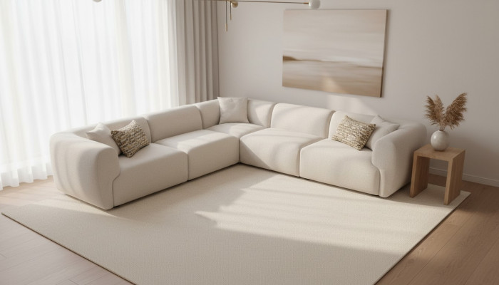 Hoekbank Beige Woonkamer Bank L-Vorm Modern Meubels Textiel