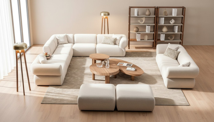 Sofaset woonkamer Sofa Set L-vorm 3-zitsbank Poef Set Modern Design