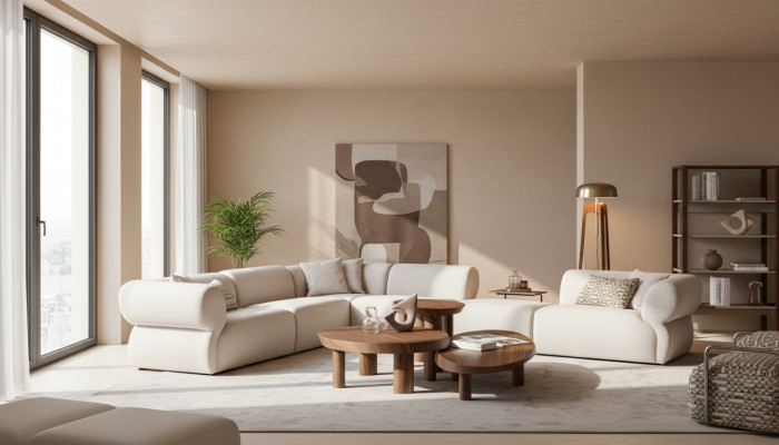 Gezellige hoekbank L-vorm Beige gestoffeerde bank woonlandschap bankstel Nieuw