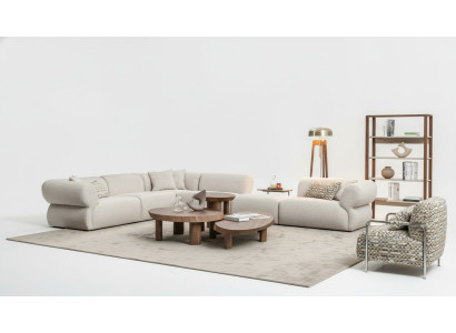 Gezellige hoekbank L-vorm Beige gestoffeerde bank woonlandschap bankstel Nieuw