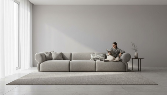Grote 5-zits stoffen bank met premium textielbekleding in moderne stijl.