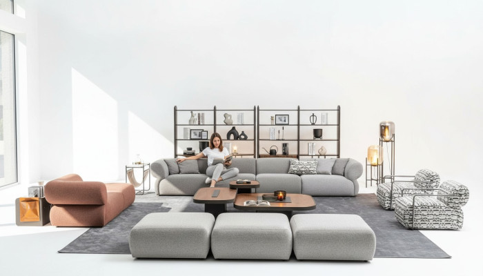 Bankstel van zes zitsbanken driezitter poef bankstellen moderne set