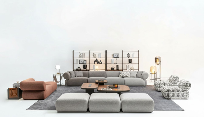 Bankstel van zes zitsbanken driezitter poef bankstellen moderne set
