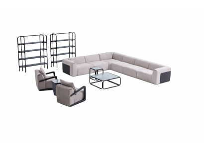 Moderne bankstel L-vorm bankstel met fauteuil Grijze hoekbank Stoffen bank