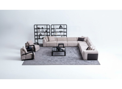 Luxe bankstel-set zitgroep woonlandschap L-vorm bank fauteuil textiel Nieuw