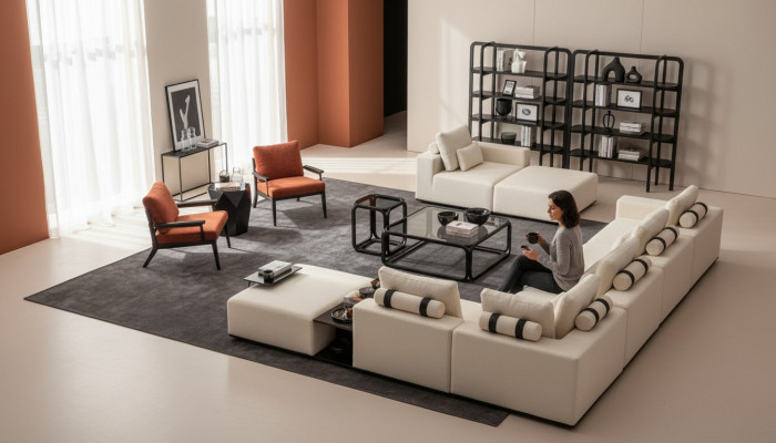 Moderne witte bankstel hoekbank woonlandschap fauteuil 4-delig stoffen bankstel