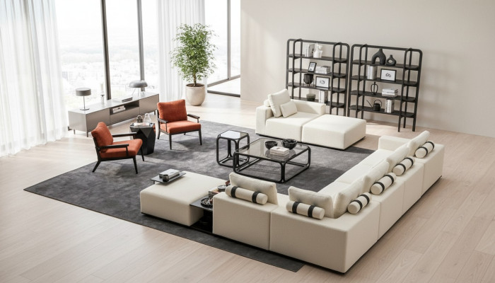 Moderne witte bankstel hoekbank woonlandschap fauteuil 4-delig stoffen bankstel