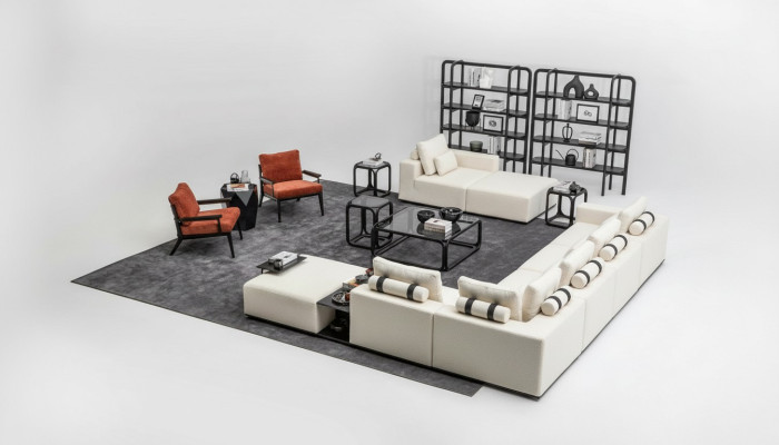 Moderne witte bankstel hoekbank woonlandschap fauteuil 4-delig stoffen bankstel