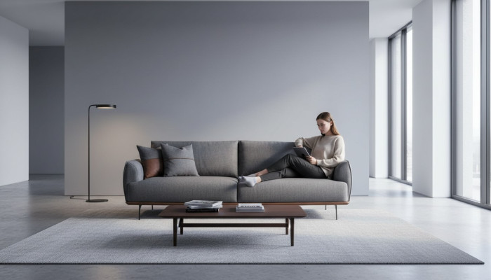 Grijze gestoffeerde bank Moderne driezitsbank Woonkamer Stoffen bank Luxe Nieuw