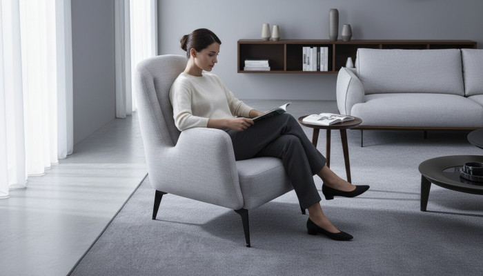 Ontwerper Grijze Fauteuil Luxe 1-Zits Beklede Fauteuil Textiel Beklede Fauteuil