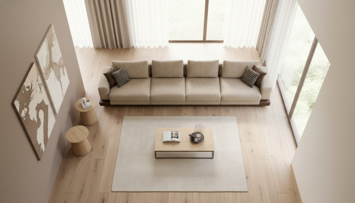 Grote Beige Bankstel Zespersoons Designer Zithoek Textiel