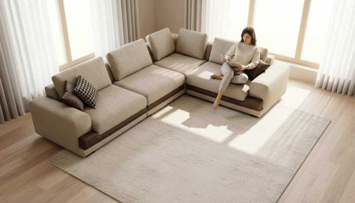 Beige hoekbank gestoffeerde hoekbank L-vormige bank Moderne woonlandschap Bank