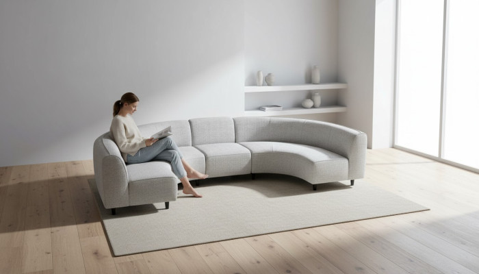 Halfronde grijze hoekbankstel van textiel U-vormige bankstel modern nieuw