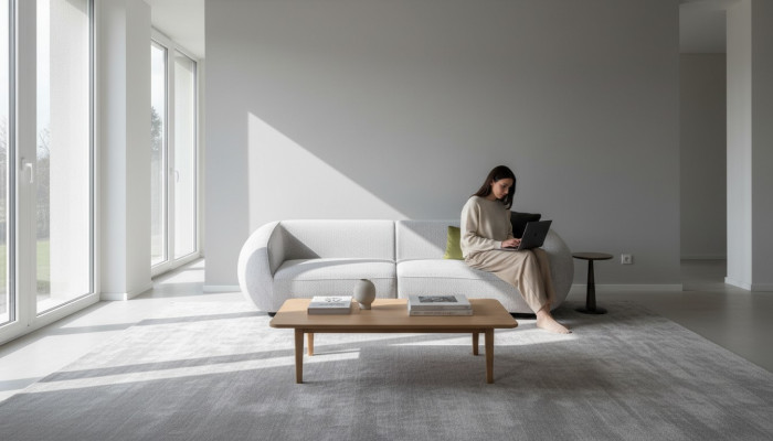 Grijze woonkamer gestoffeerde bank Moderne textielbanken Luxe meubels Bank