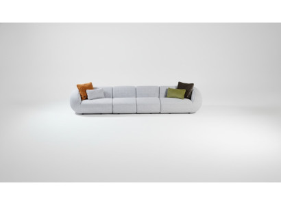 Grijze woonlandschap zespersoons gestoffeerde textielbank moderne hoeklounge.