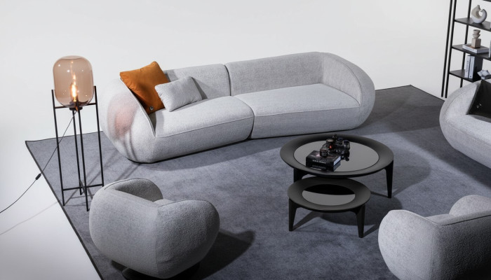 Grijze luxe bankstel vierzits fauteuil luxe bankstel textielmeubelen