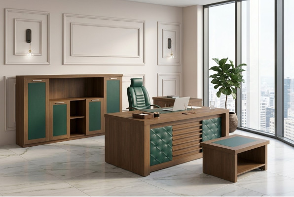 Bruine kantoorinrichting Luxe kantoormeubelen Bureau Designmeubels 4-delig