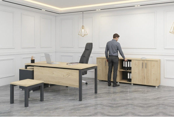 Luxe kantoorset Moderne houten meubelen Hoekbureau Kast Salontafel