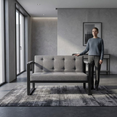 Ontwerper Grijze tweezitsbank met stoffen bekleding kantoorinrichting meubelen