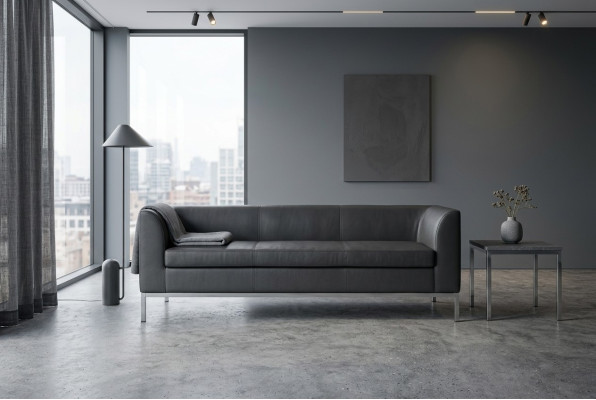 Zwarte gestoffeerde driepersoons luxe meubels voor in de studeerkamer stoffen banken.