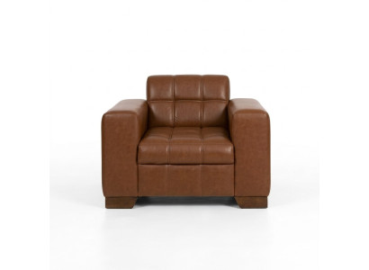 Bruine fauteuil, modern design, zitkamer, nieuw gestoffeerde fauteuil.