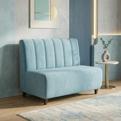 Blauwe tweezitslederen bank voor op kantoor moderne zitmeubels.