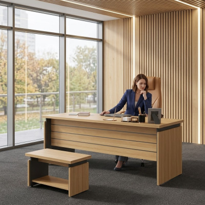 Houten bureau kantoor kantoorinrichting werkkamer directeursbureau
