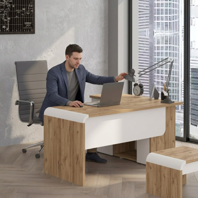 Bruine hoekbureau kantoormeubilair Design bureau Directeursbureau