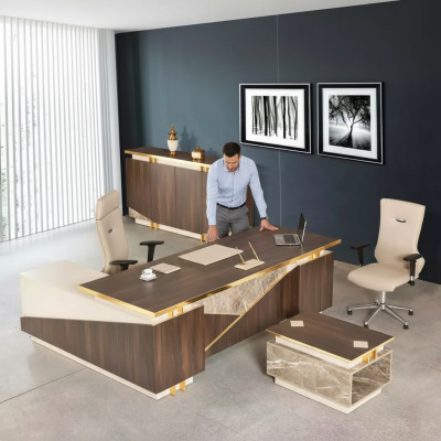 Werkkamermeubelen Hoekbureau Luxe kantoorkast Salontafel 3-delig