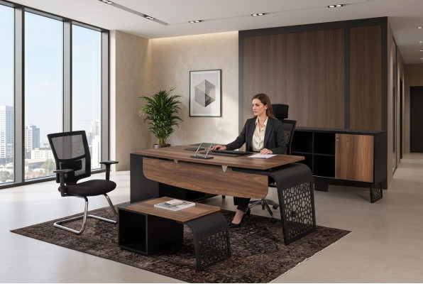 Modern kantoormeubilairset Werkplekinrichting Hoekbureau Kast