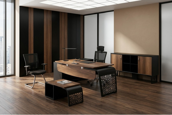 Modern kantoormeubilairset Werkplekinrichting Hoekbureau Kast